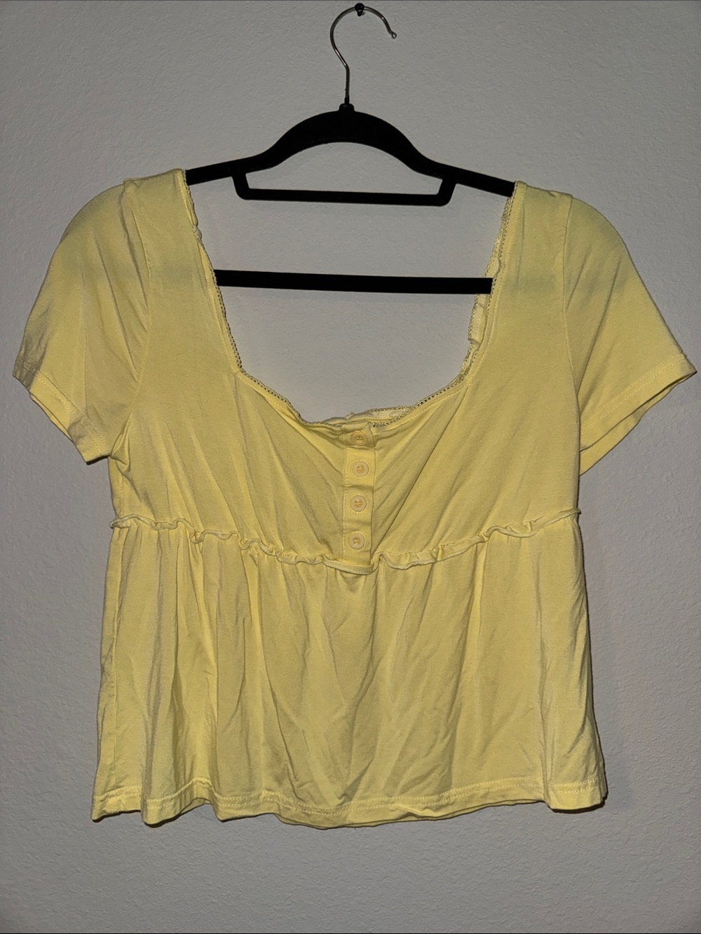 Yellow Scoop Neck Button-Front Women's Top